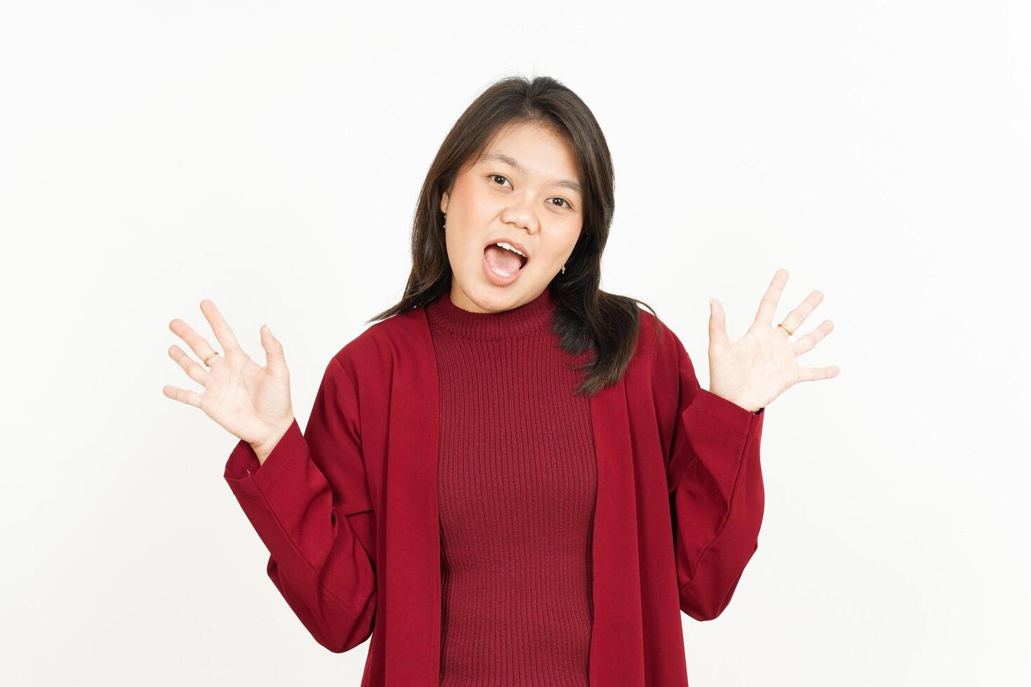 WOW face Expression Of Beautiful Asian Woman Isolated On White Background photo