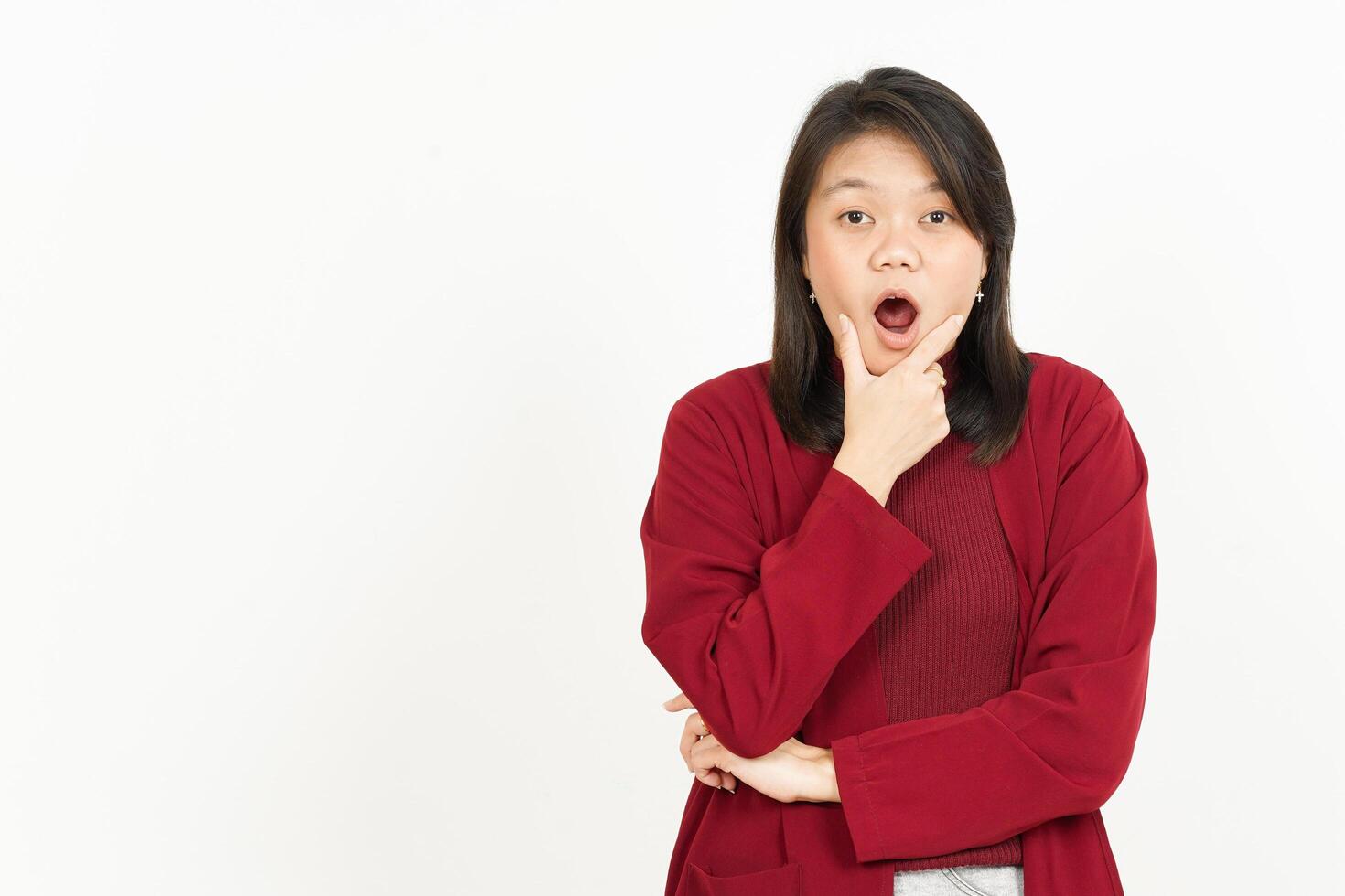WOW face Expression Of Beautiful Asian Woman Isolated On White Background photo