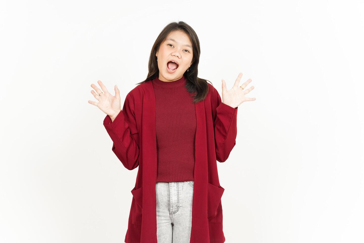 WOW face Expression Of Beautiful Asian Woman Isolated On White Background photo