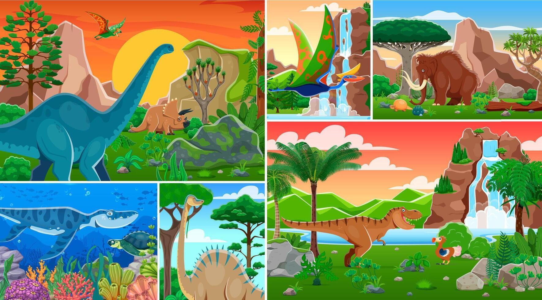 Prehistoric dinosaur characters, Jurassic collage vector