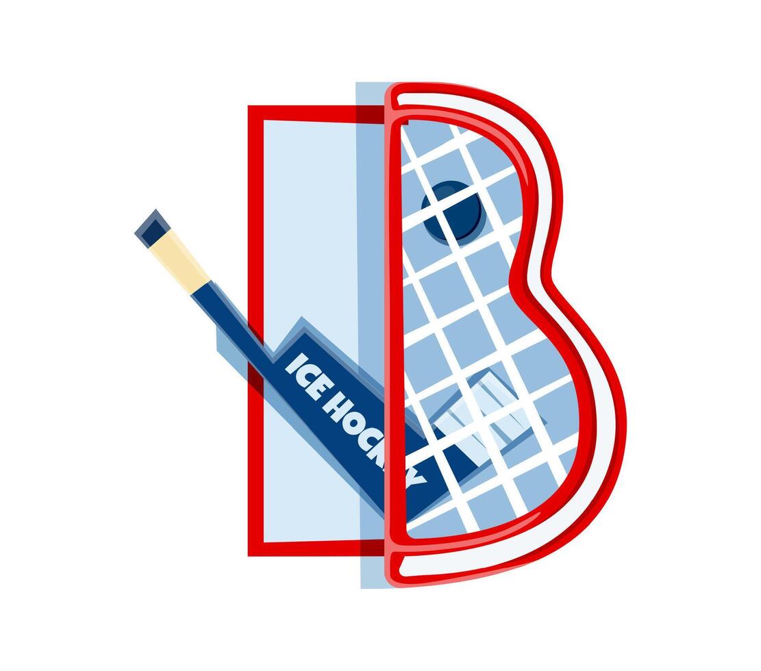 Cartoon letter b incorporating ice hockey stick vector