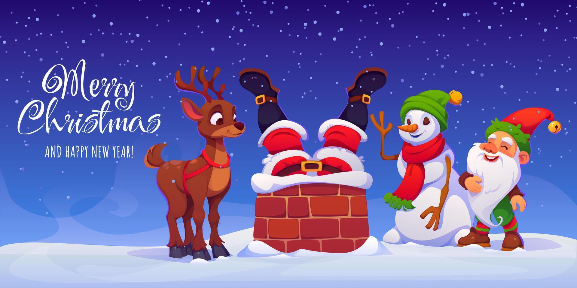 Santa Claus stuck in a Christmas chimney, vector