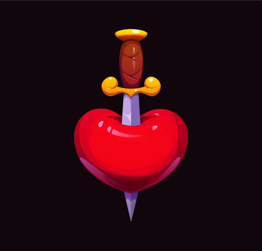 Cartoon glossy red heart pierced by a sword vector
