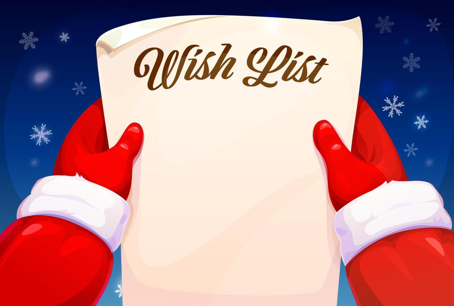 Santa Claus hands with Christmas wish list paper vector