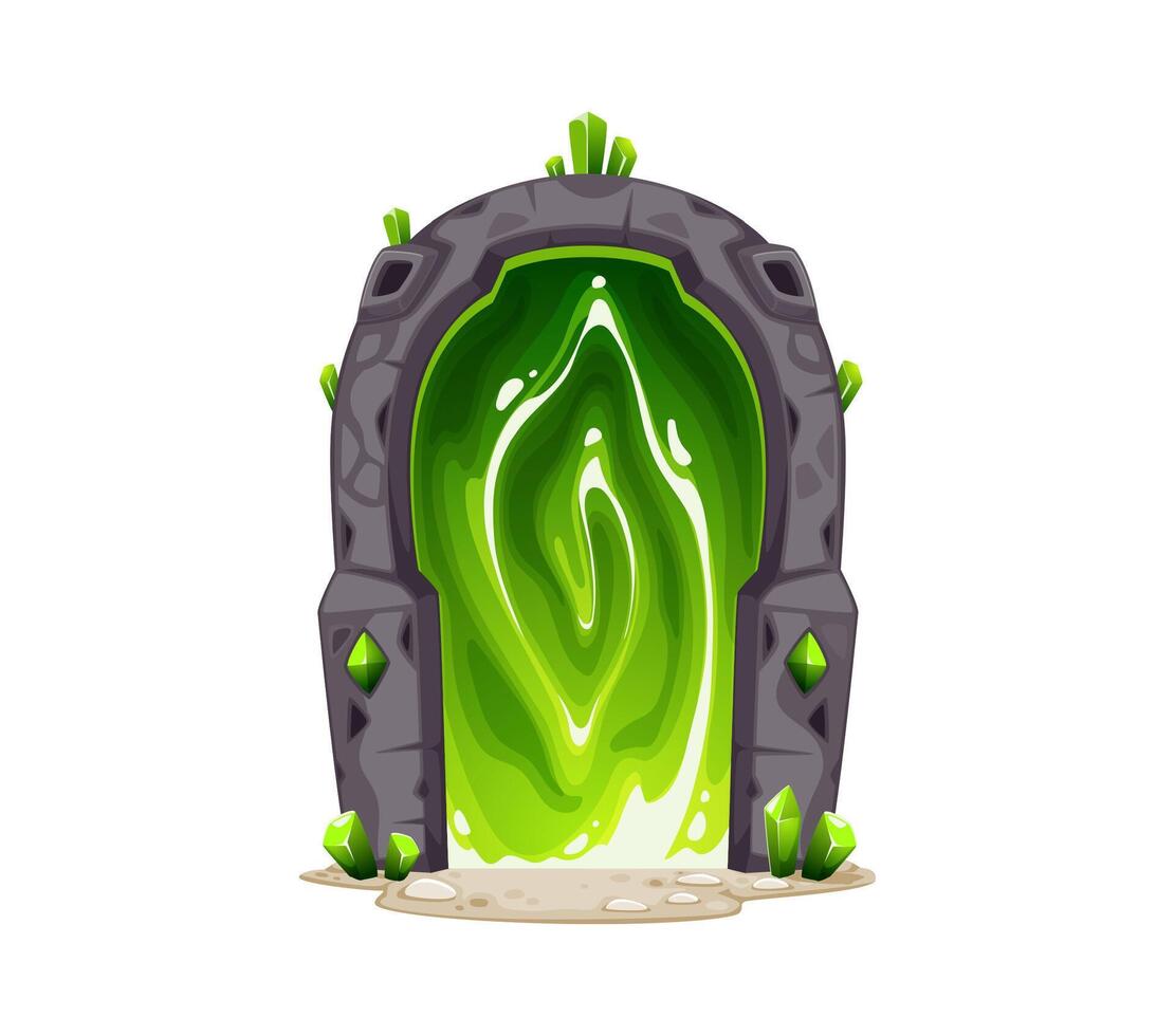 Magic portal door, vibrant green fantasy doorway vector