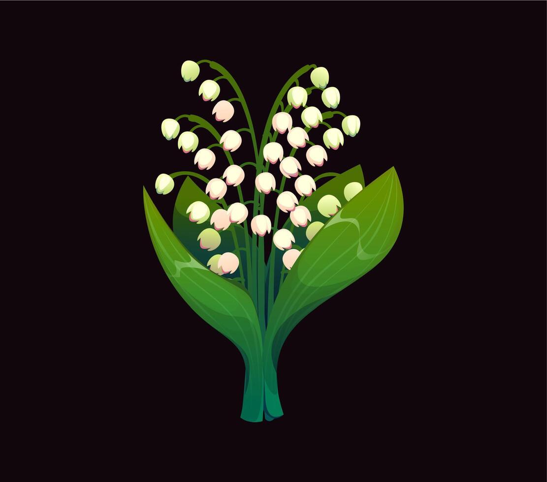 Cartoon lily of the valley flowers with leaves vector