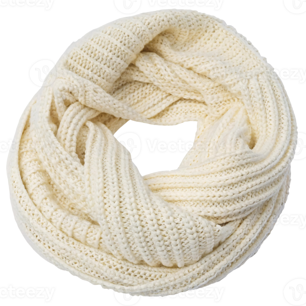 Knitted cream scarf in a circular loop design. png