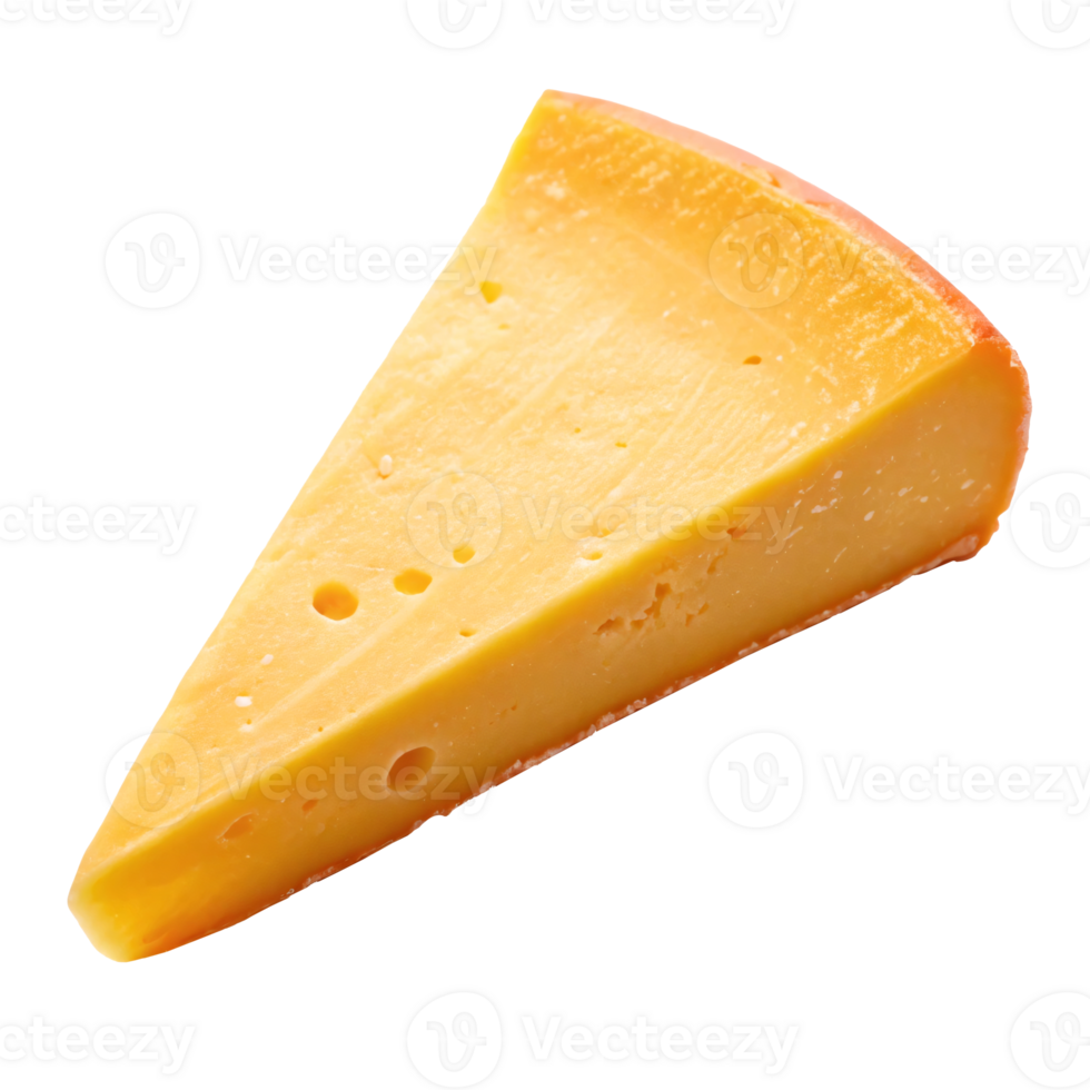 Close-up of a yellow cheese slice featuring small holes and a smooth surface, concept of dairy png