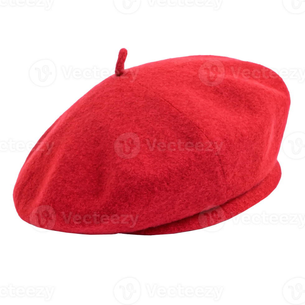 Red wool beret on transparent background. png