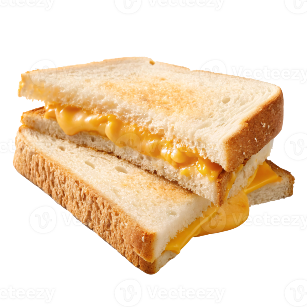 Close-up of a toasted cheese sandwich with gooey melted cheese inside, on transparent background, concept of comfort food png