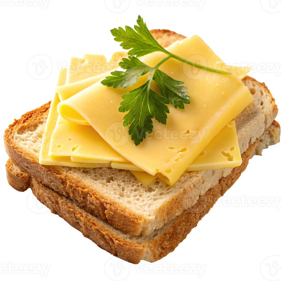 Fresh sandwich with two slices of bread, layered cheese, and parsley garnish, concept of simple meal png