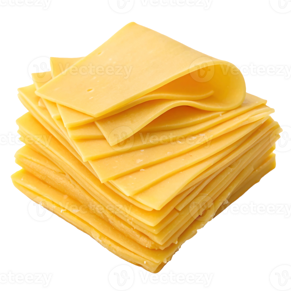 A neatly stacked pile of yellow cheese slices on a transparent background, showcasing fresh and delicious dairy food png