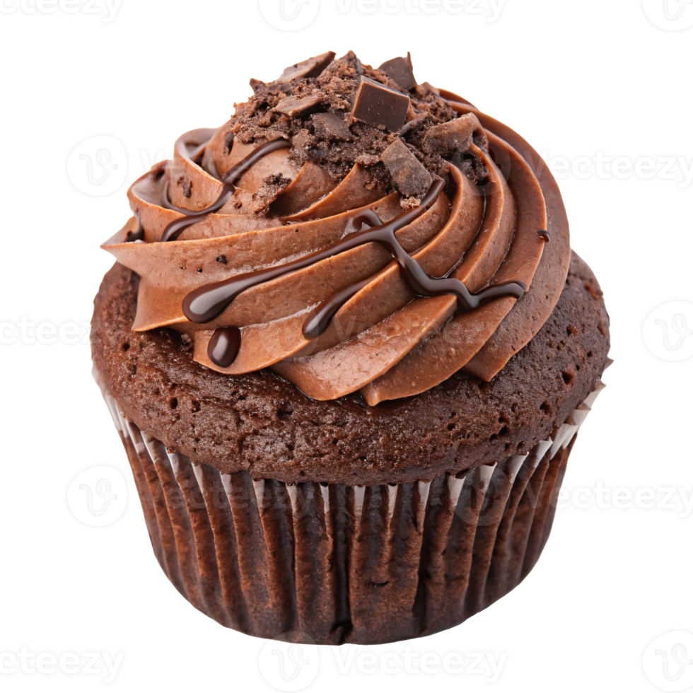 Chocolate cupcake with frosting and sprinkles on transparent background. png