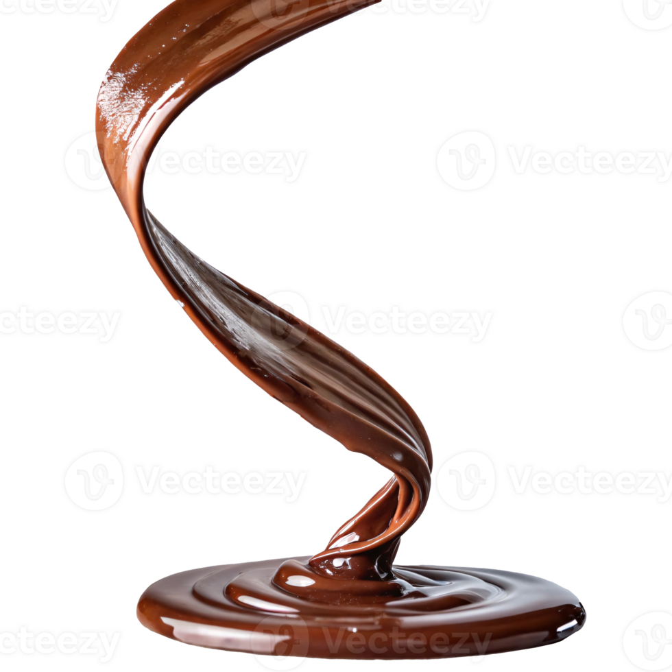 Flowing swirl of melted chocolate on transparent background. png
