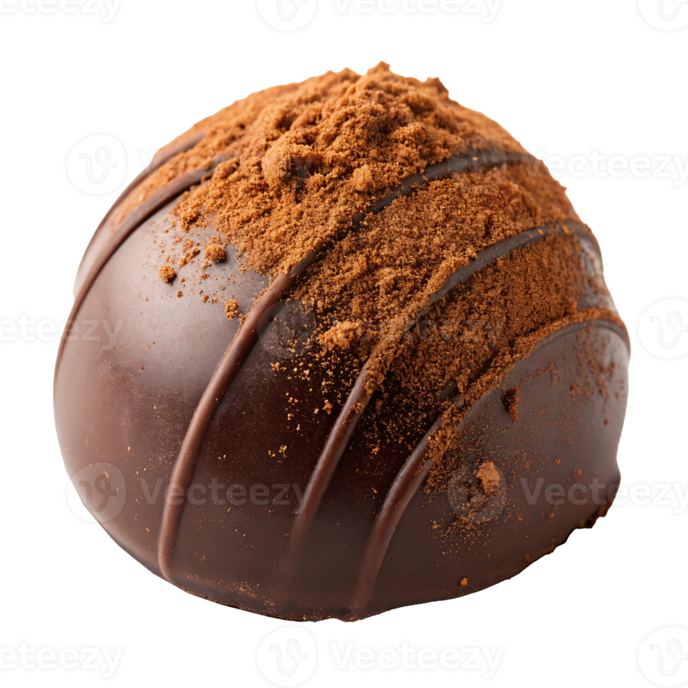 Close-up of chocolate truffle with cocoa powder on top. png