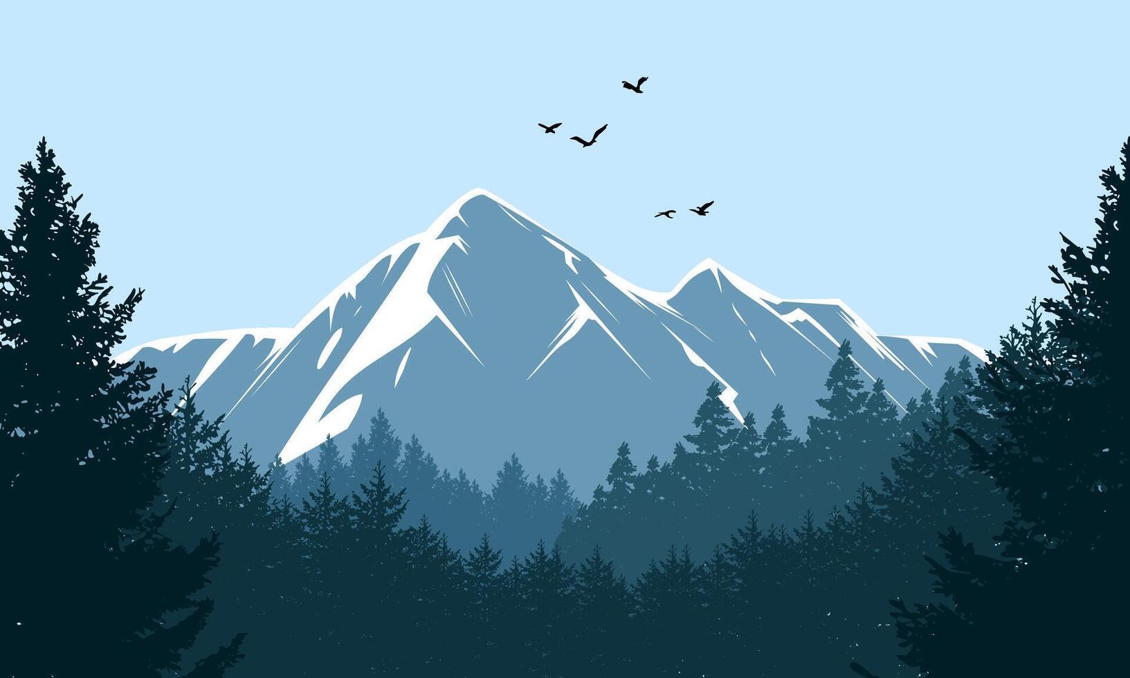 silhouette trees forest and mountain background. vector
