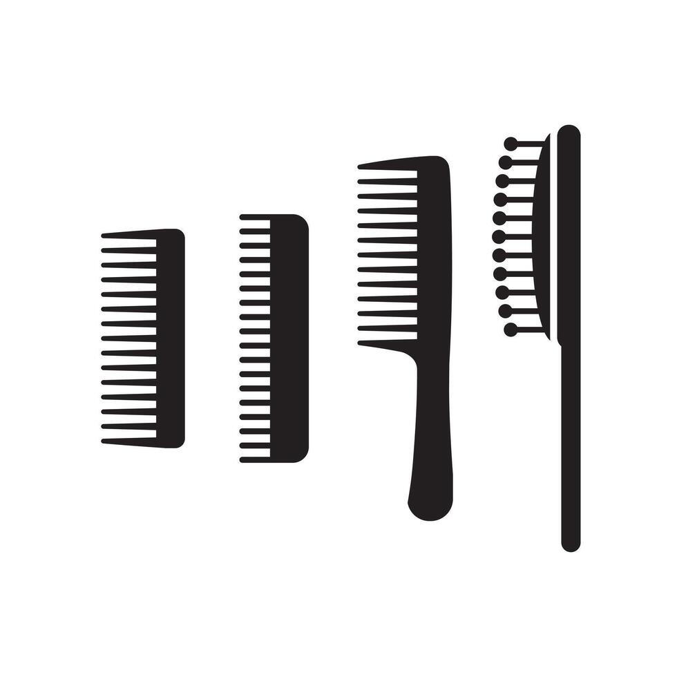 Simple comb icon set isolated on white background in silhouette style. Bathroom accessories. Icon for web design, tag, label. vector