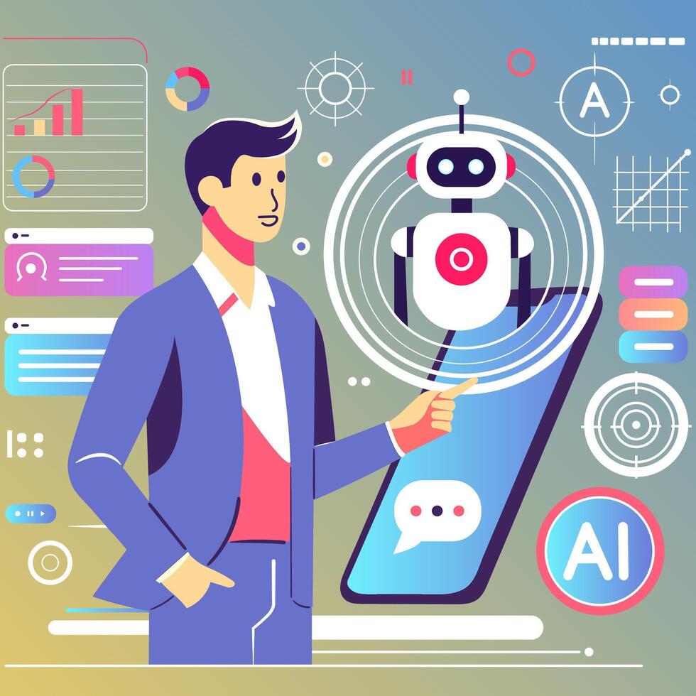 People interacting with ai app illustration vector