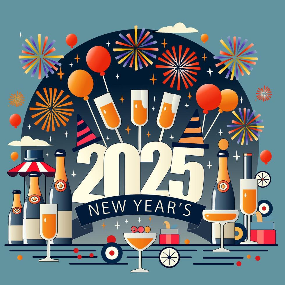 Flat design New Year's Celebration 2025 vector