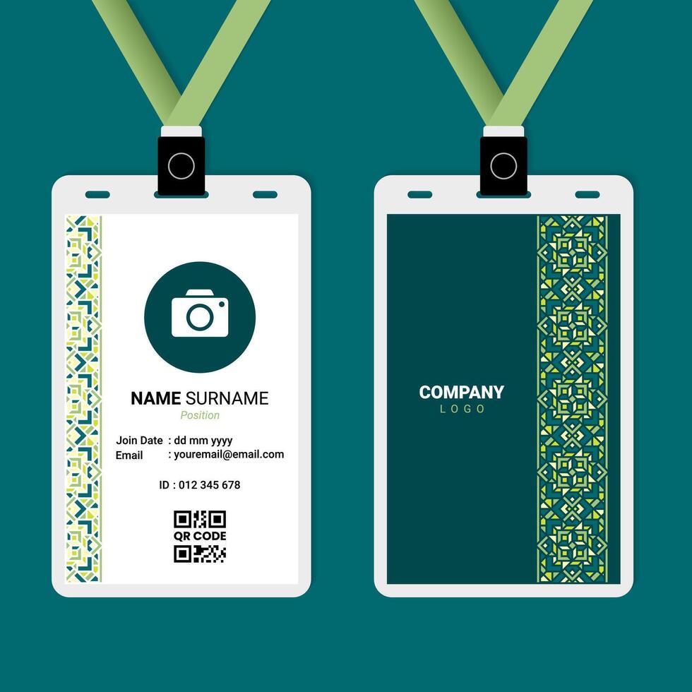 ID Card Design with Green Tape Oriental Ornament vector