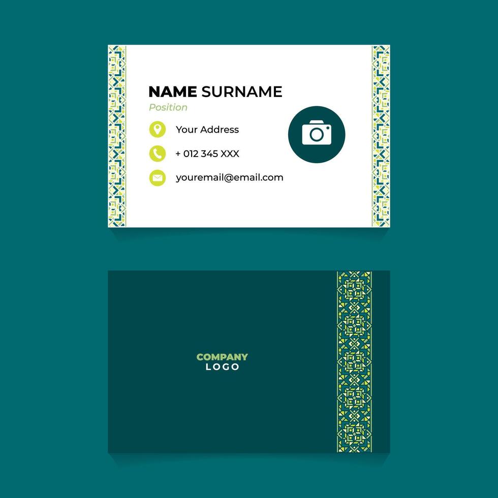 Name Card Design with Green Vertical Tape Oriental Ornament vector
