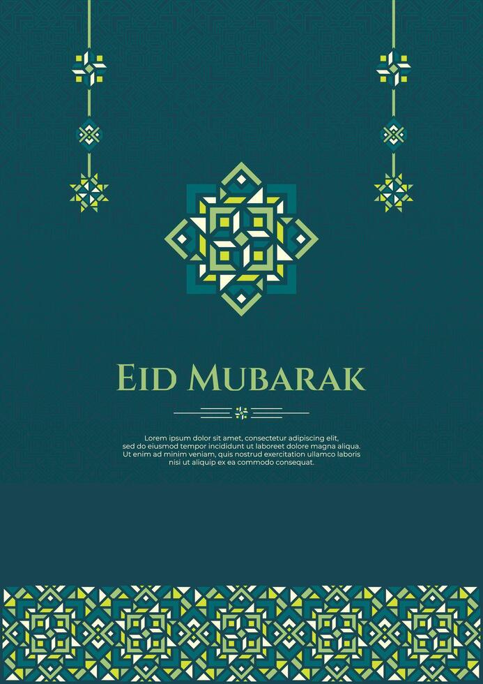 Eid Mubarak Greeting Design with Oriental Ornament on Dark Theme and Portrait Orientation vector