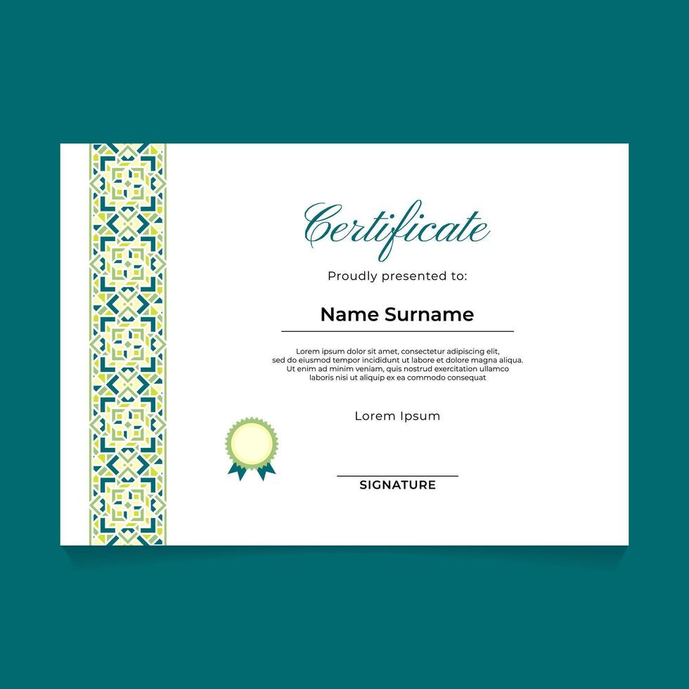 Certificate Template Design with Oriental Ornament on Left Side vector