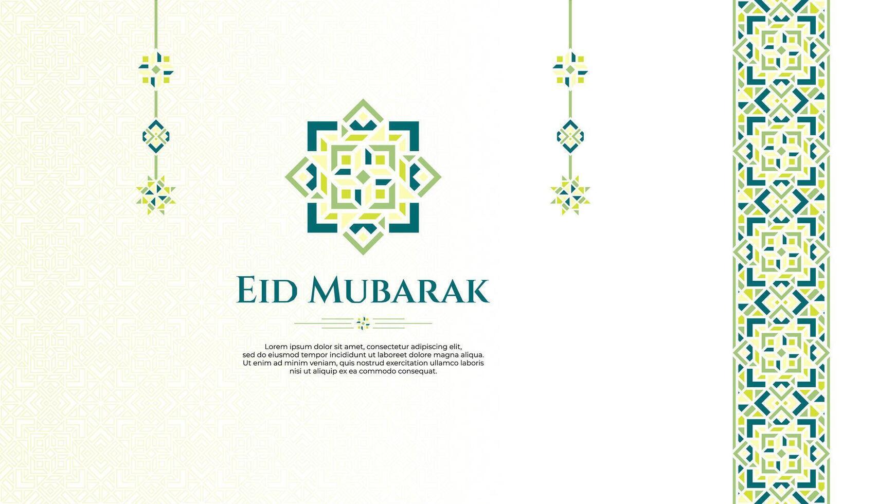 Eid Mubarak Greeting Design with Green Pastel Oriental Ornament vector