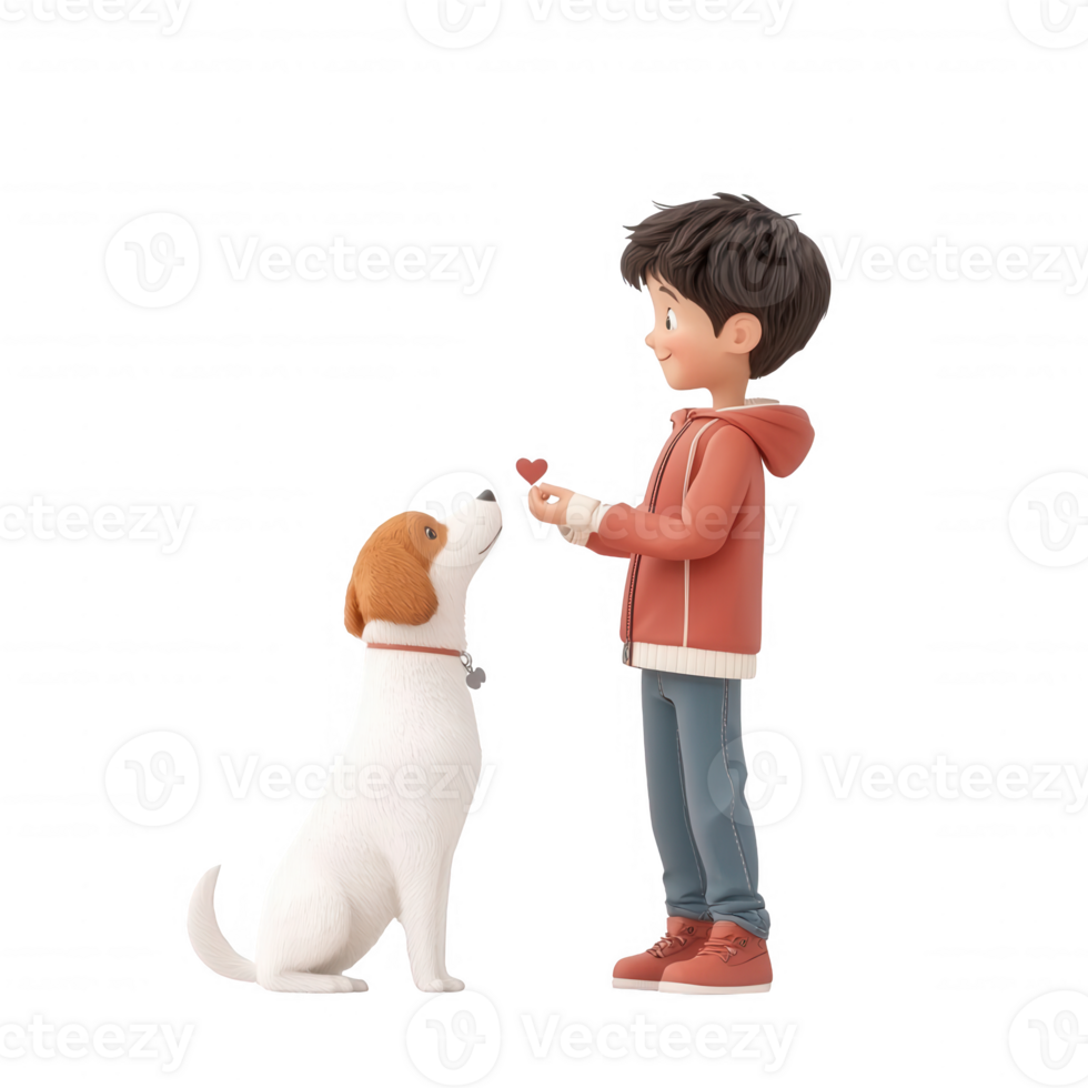 A boy interacts lovingly with his dog, sharing a joyful moment with a treat. png