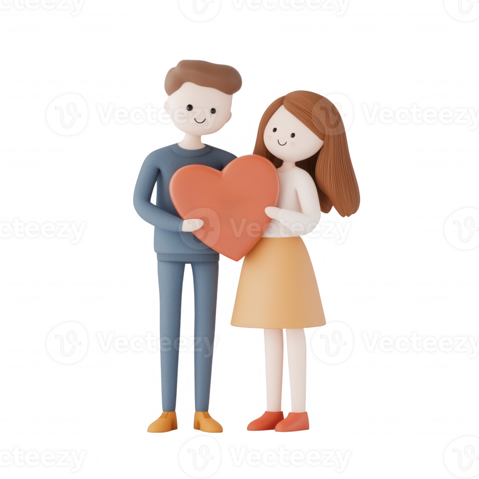 Happy couple holding a heart symbol, representing love and togetherness. png