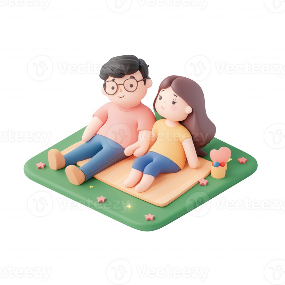A charming illustration of a couple enjoying a picnic together under the stars. png