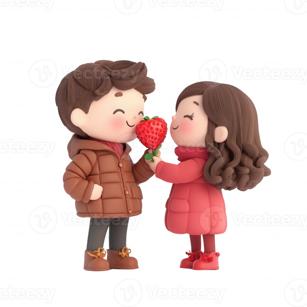 A charming couple sharing a sweet moment with a strawberry. png