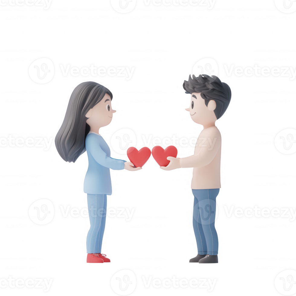 Two characters exchanging hearts, symbolizing love and connection. png