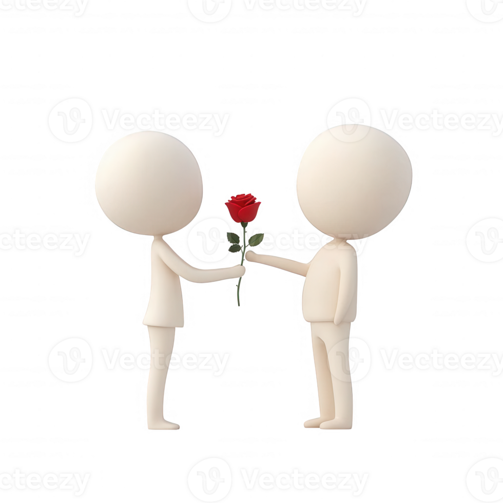 Two figures exchanging a red rose, symbolizing love and affection. png