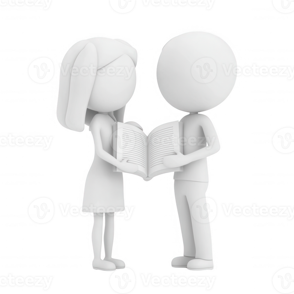 Two stick figures sharing a book, illustrating connection and learning together. png