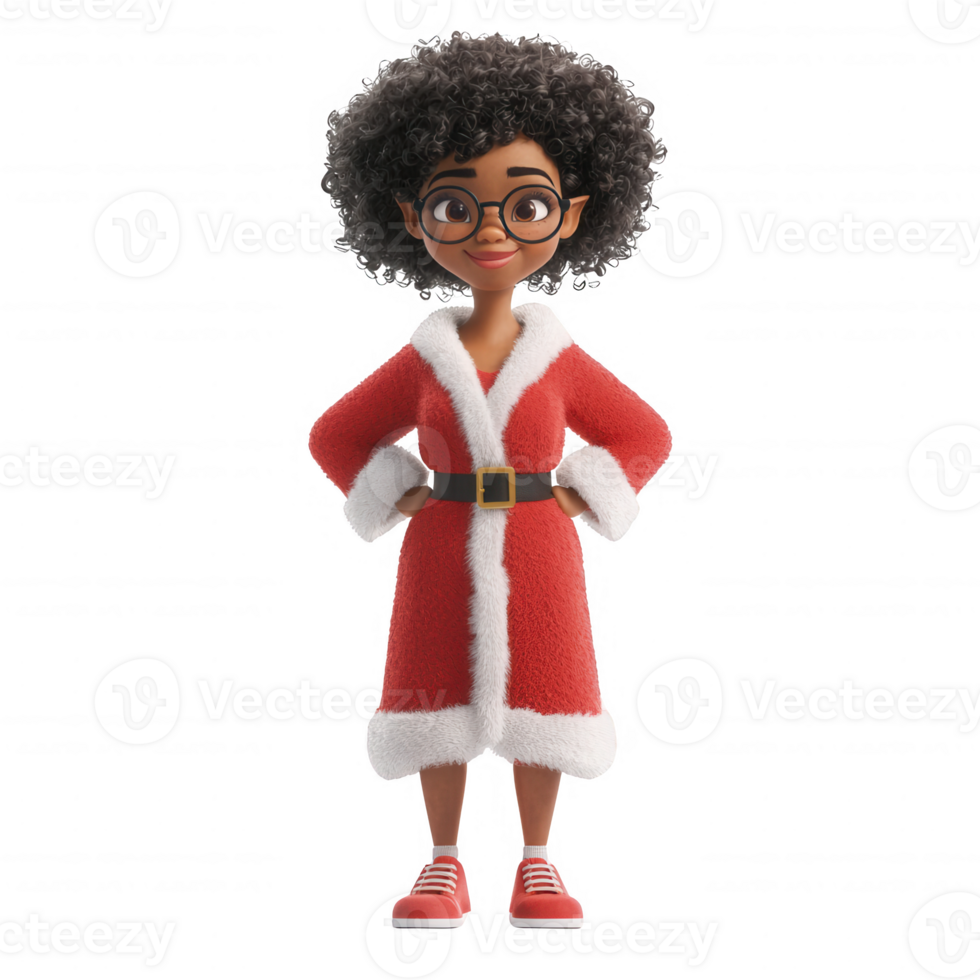 Cheerful animated girl in festive attire spreading holiday joy and warmth. png