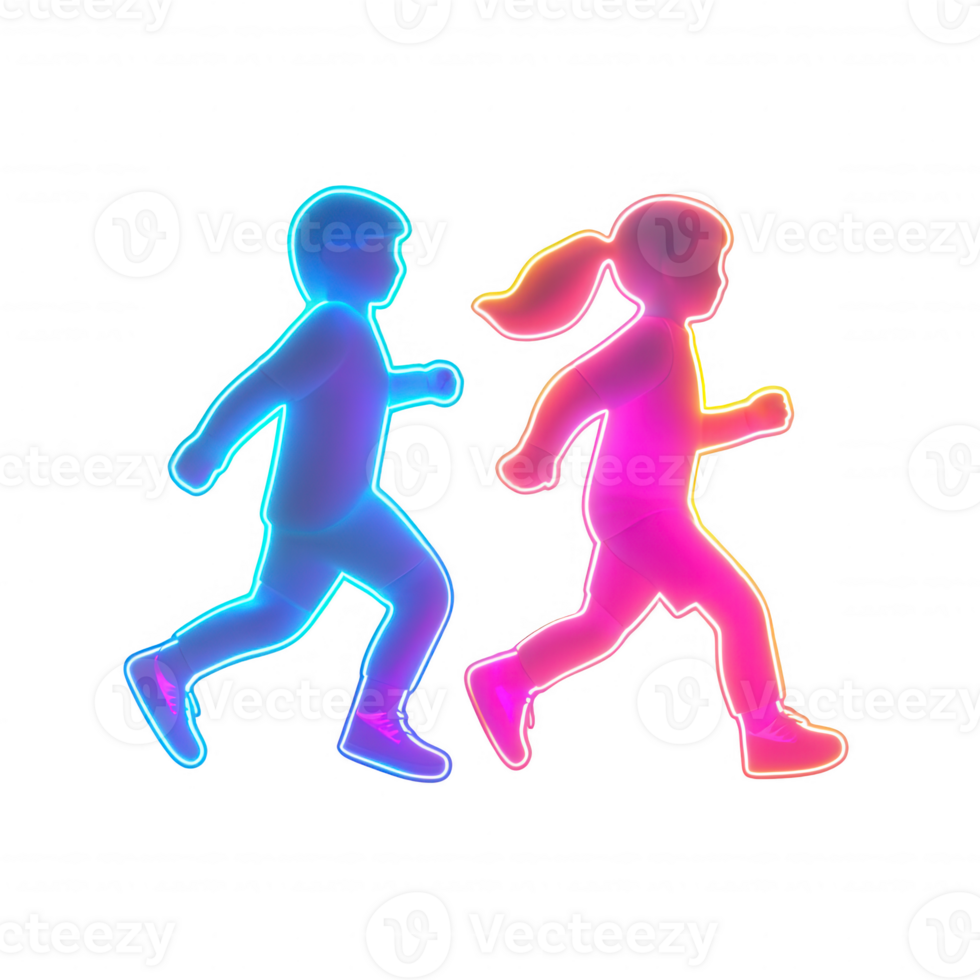 Colorful silhouettes of children running energetically in a playful scene. png