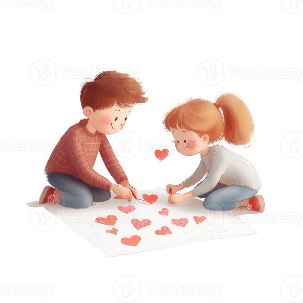 Two children creating heart art together for a fun and joyful activity. png