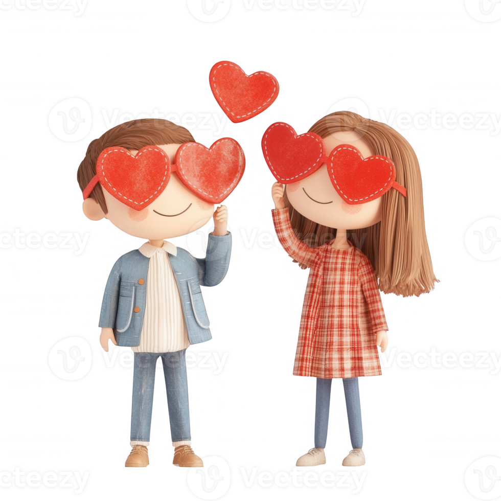 Cute couple sharing love with hearts in their eyes, expressing joy and affection. png