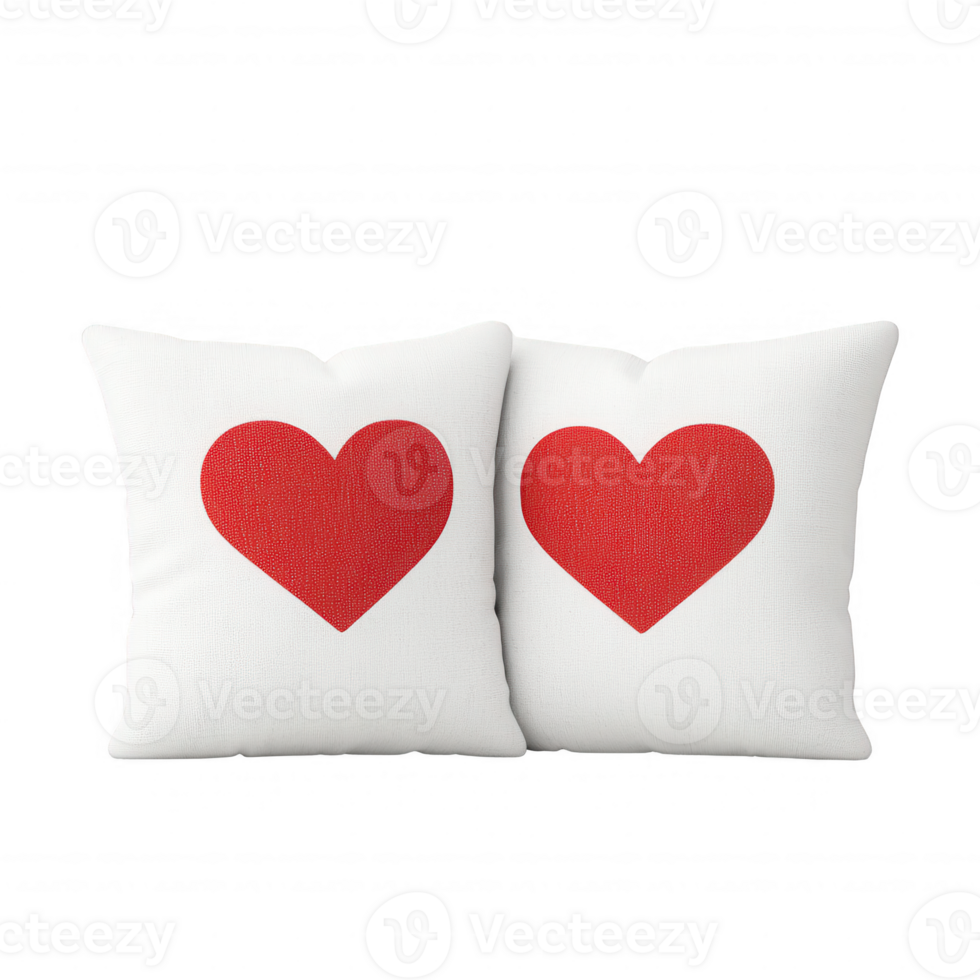Cozy decorative pillows with red hearts, perfect for adding love to any space. png