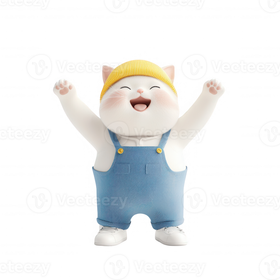 A cheerful cartoon cat character with joyful expression and colorful attire. png