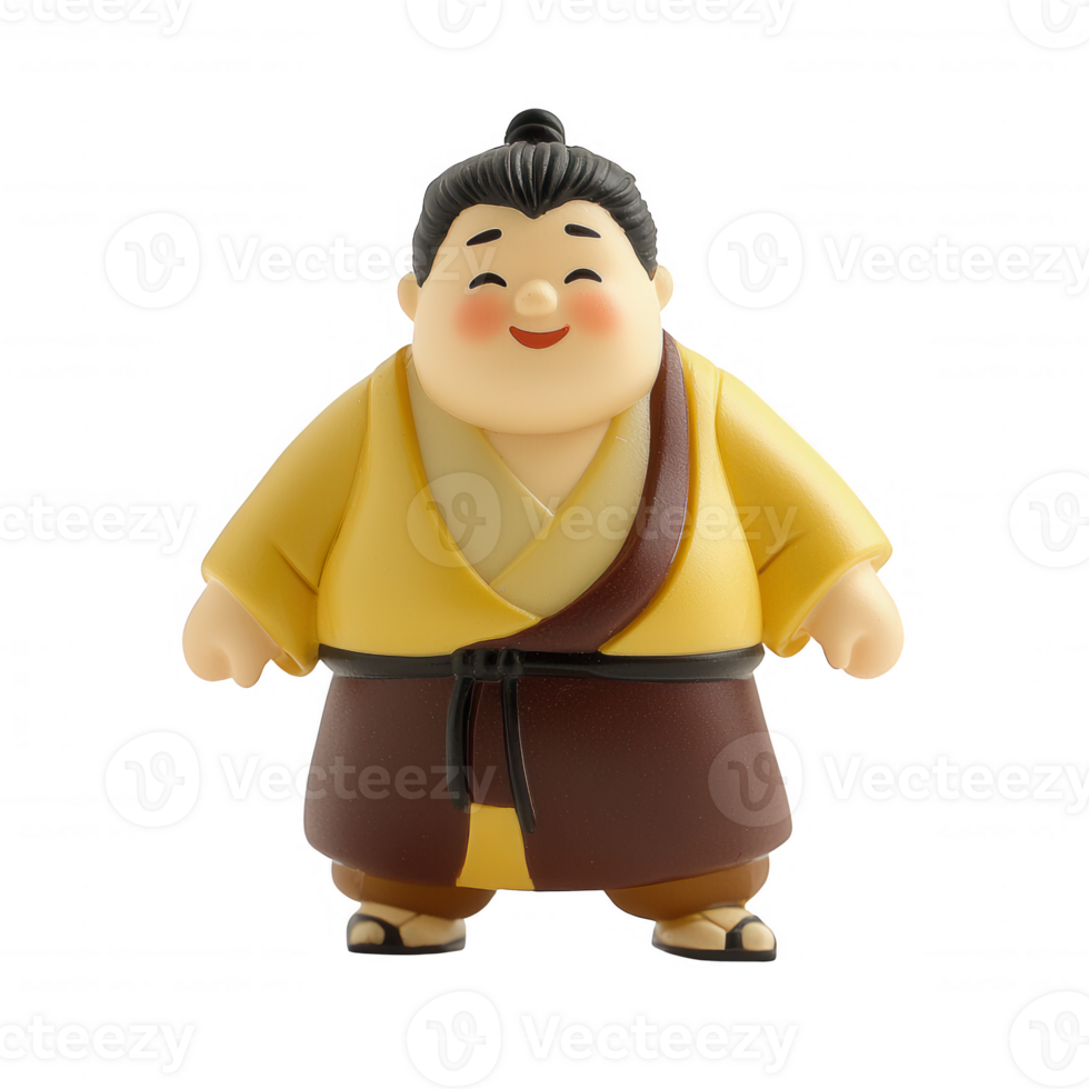 A cheerful cartoon sumo wrestler character in traditional attire, promoting sports. png