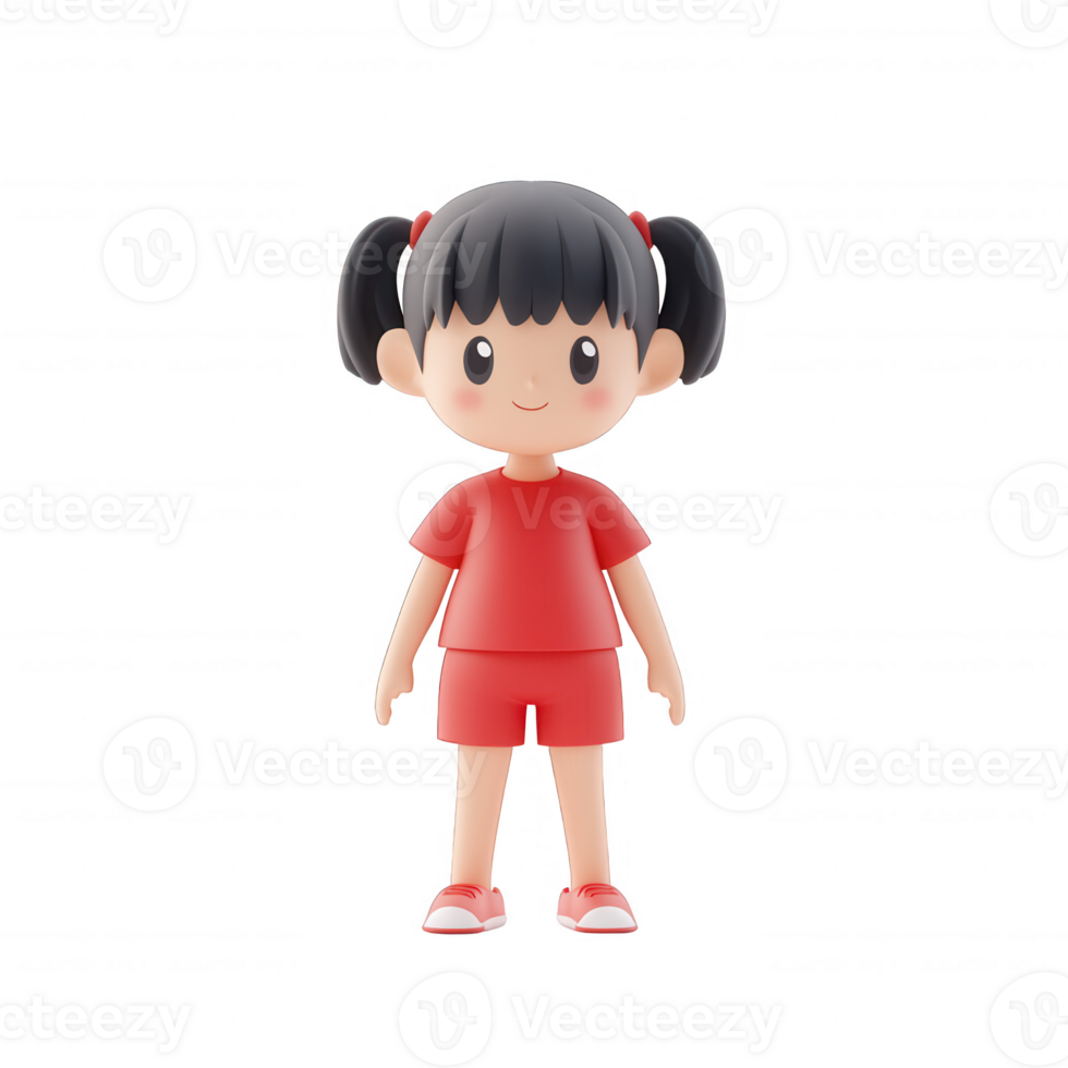 A cheerful cartoon girl in a red outfit with a friendly smile, representing joy. png