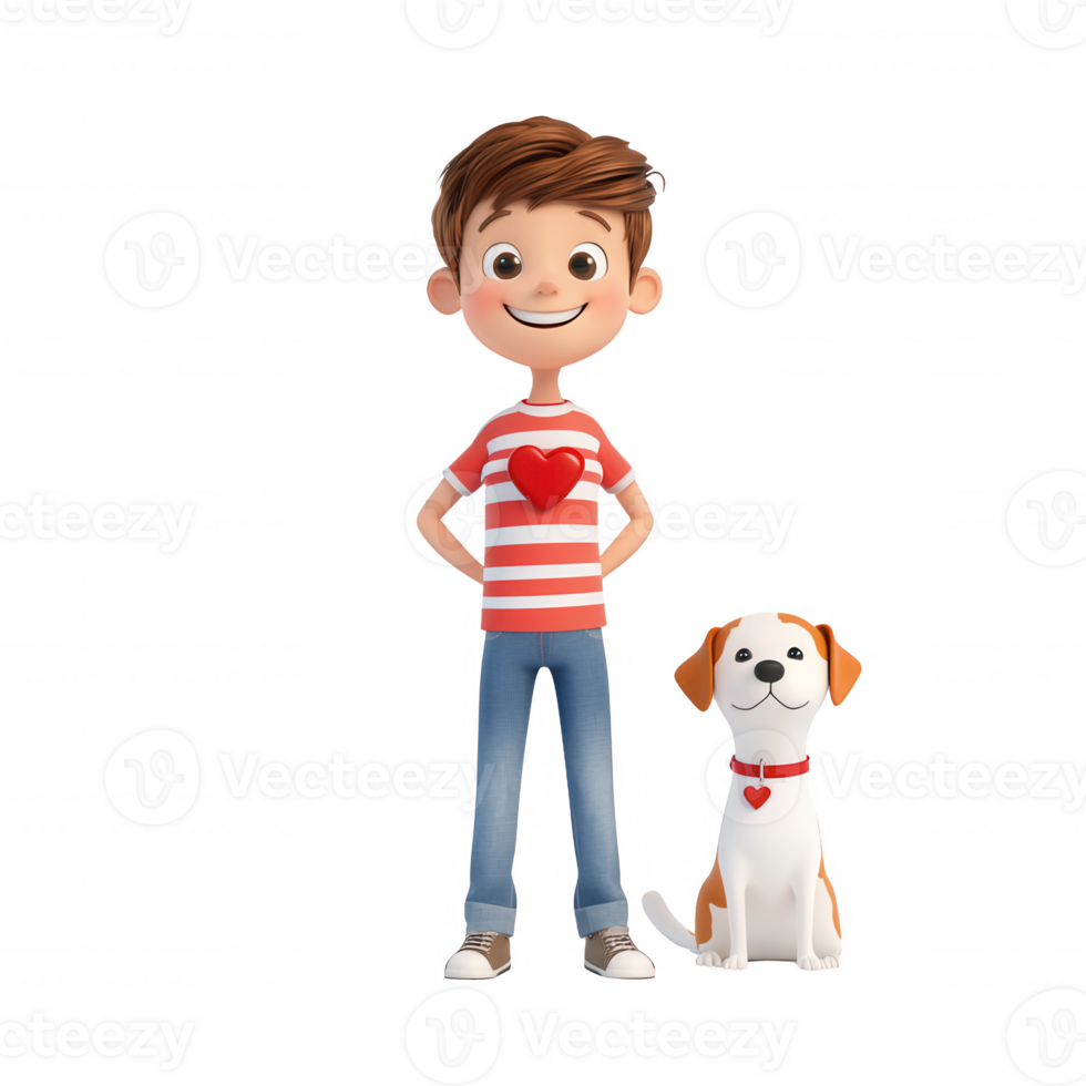 A cheerful boy stands proudly beside his playful dog, embodying friendship and joy. png