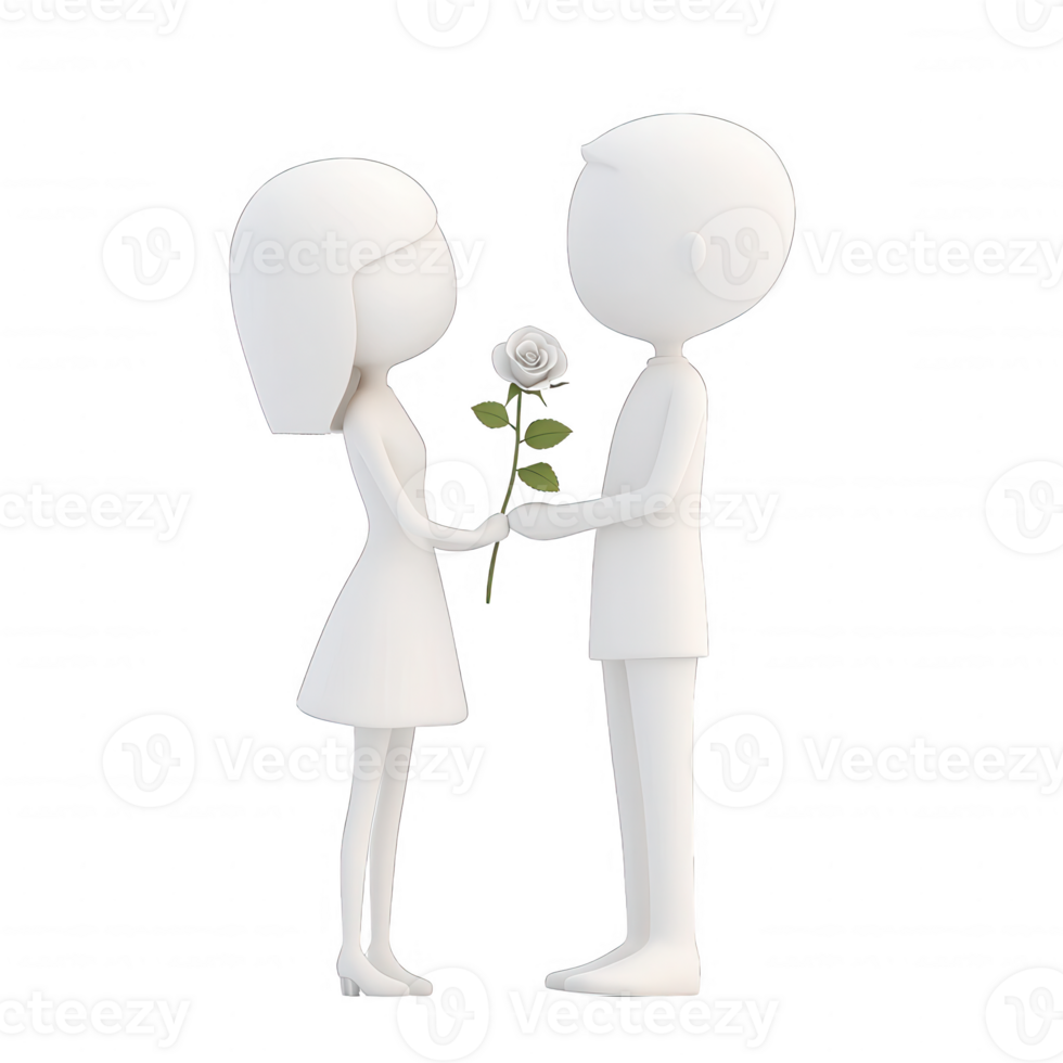 A couple exchanging love and emotions with a white rose in a romantic setting. png