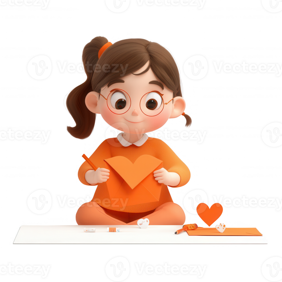 A child creating paper hearts, showcasing creativity and joy in arts and crafts. png