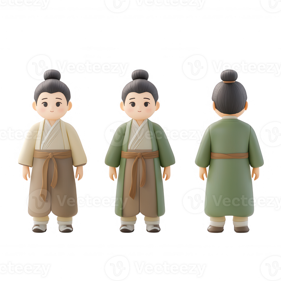 A cute cartoon character wearing traditional clothing from Asian culture. png