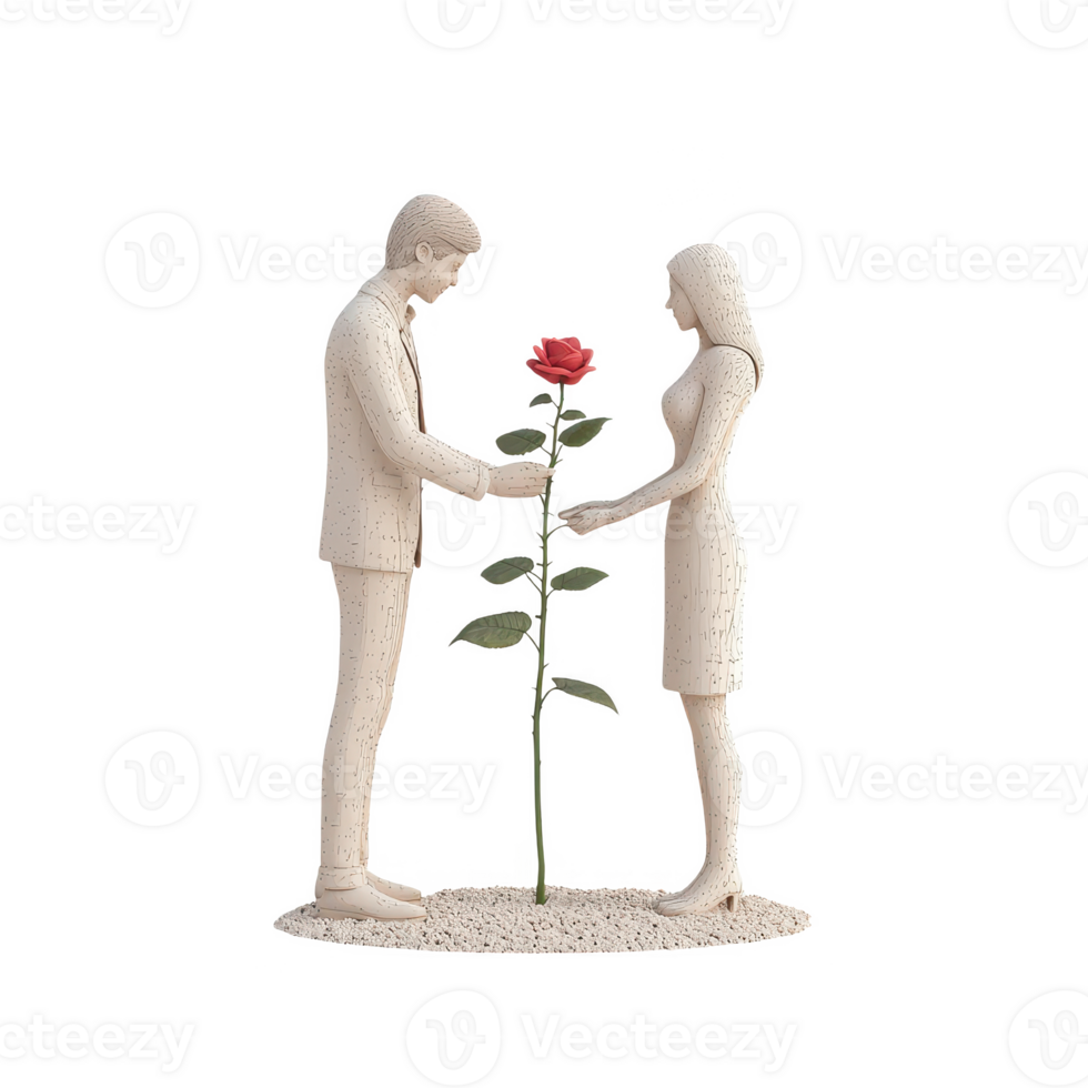 A couple exchanging a rose, symbolizing love and affection. png