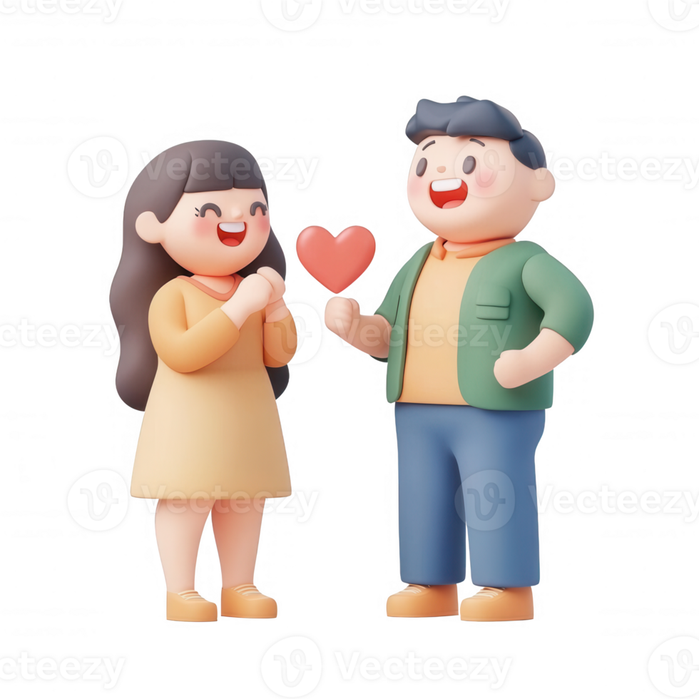 A cheerful couple sharing a loving moment with a heart symbol. png