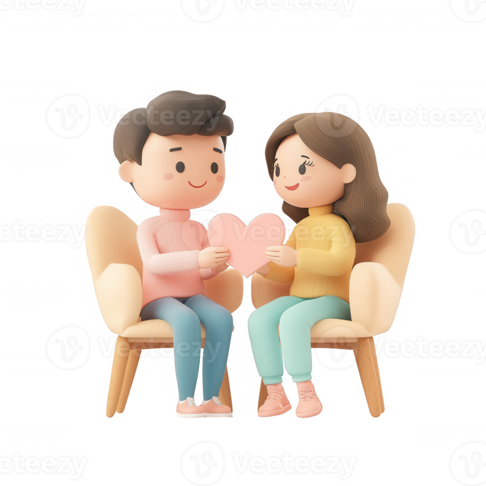 A cute couple exchanging a heart, showcasing love and affection in a cozy setting. png
